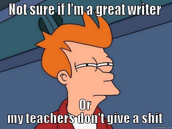 NOT SURE IF I'M A GREAT WRITER OR MY TEACHERS DON'T GIVE A SHIT Futurama Fry