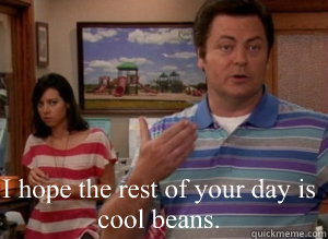 I hope the rest of your day is cool beans.  Ron Swanson without mustache