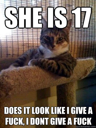 She is 17 does it look like i give a fuck, i dont give a fuck  The Most Interesting Cat in the World