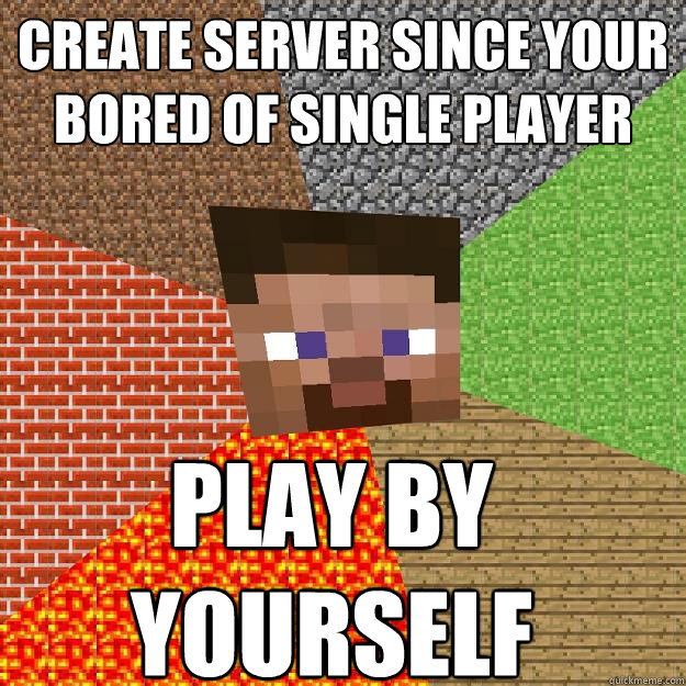Create server since your
bored of single player play by yourself  Minecraft