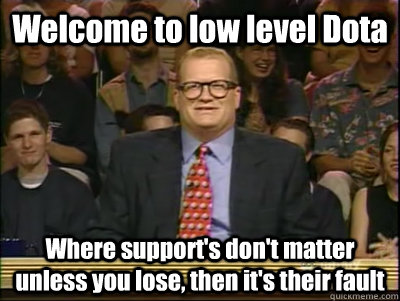 Welcome to low level Dota Where support's don't matter unless you lose, then it's their fault  Its time to play drew carey