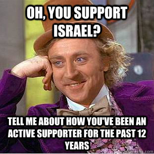 Oh, you support israel? Tell me about how you've been an active supporter for the past 12 years  Condescending Wonka