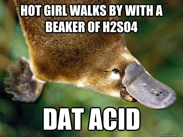 Hot girl walks by with a beaker of h2so4 Dat acid  