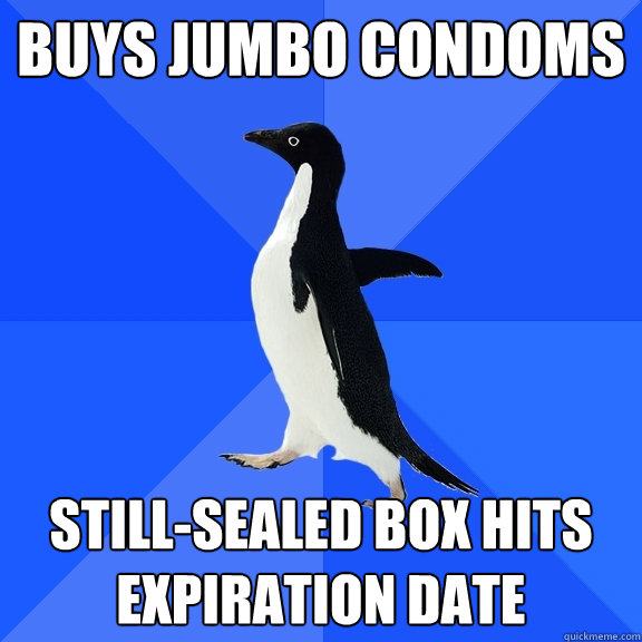 Buys Jumbo Condoms Still-Sealed Box Hits Expiration Date  Socially Awkward Penguin