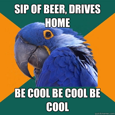 Sip of beer, drives home be cool be cool be cool  Paranoid Parrot