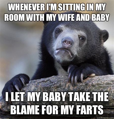Whenever I'm sitting in my room with my wife and baby I let my baby take the blame for my farts  Confession Bear