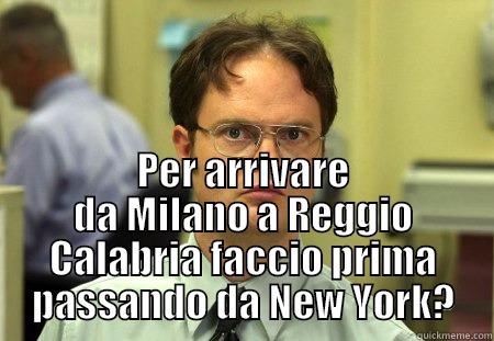 mi stai dicendo che per arrivare da Milano a Reggio Calabria faccio prima passando da New York? -  PER ARRIVARE DA MILANO A REGGIO CALABRIA FACCIO PRIMA PASSANDO DA NEW YORK? Schrute