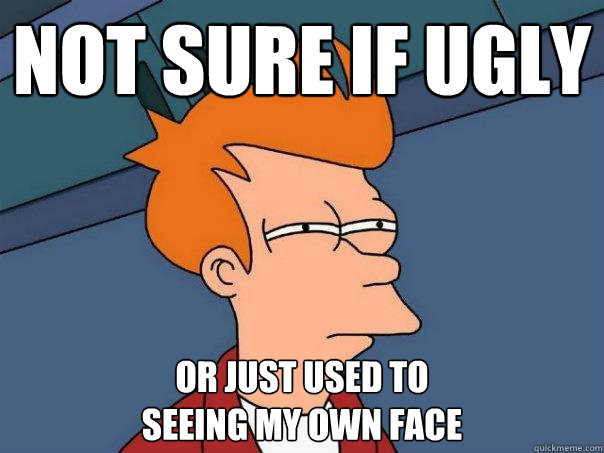 Not sure if ugly Or just used to 
seeing my own face  Futurama Fry