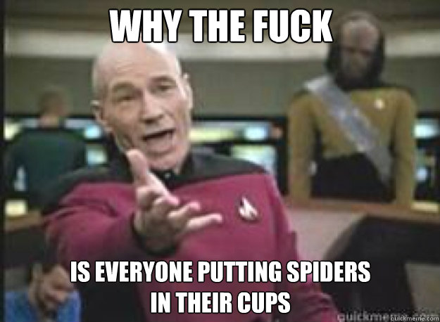 Why the fuck is everyone putting spiders 
in their cups  What the Fuck