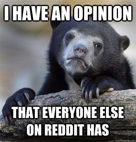 I HAVE AN OPINION THAT EVERYONE ELSE ON REDDIT HAS  Confession Bear