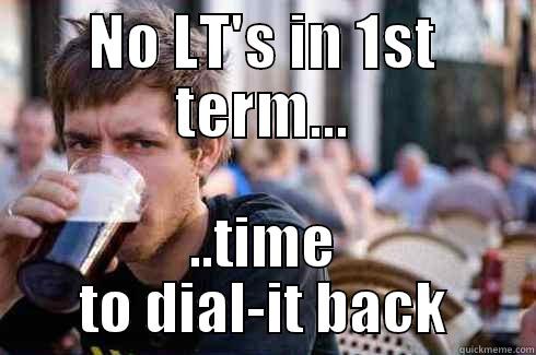 NO LT'S IN 1ST TERM... ..TIME TO DIAL-IT BACK Lazy College Senior
