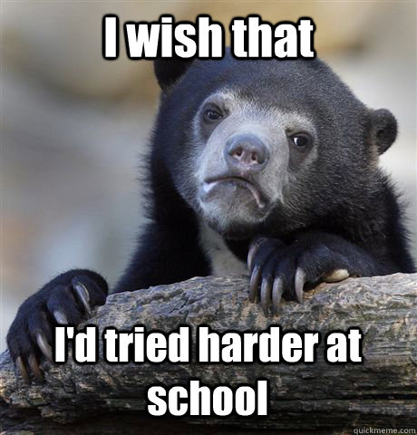 I wish that I'd tried harder at school - I wish that I'd tried harder at school  Confession Bear