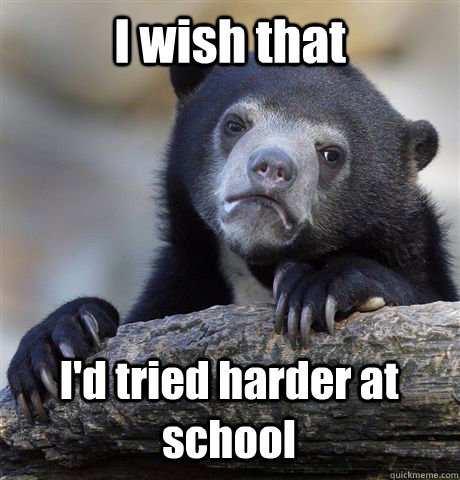 I wish that I'd tried harder at school  Confession Bear