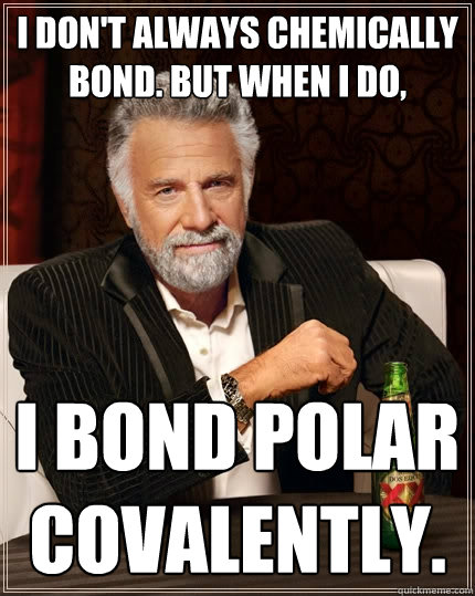 I don't always chemically bond. but when I do,
 I bond polar covalently.  The Most Interesting Man In The World