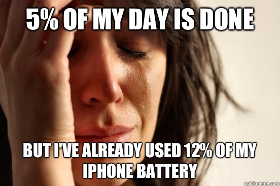 5% of my day is done But I've already used 12% of my iPhone battery - 5% of my day is done But I've already used 12% of my iPhone battery  First World Problems
