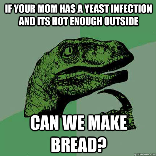If your mom has a yeast infection and its hot enough outside can we make bread? - If your mom has a yeast infection and its hot enough outside can we make bread?  Philosoraptor