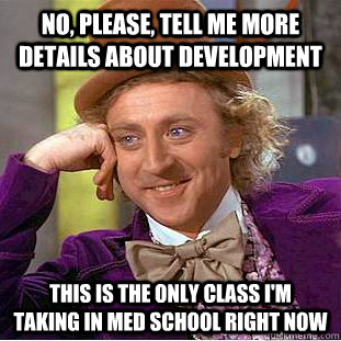 No, please, tell me more details about development This is the only class I'm  taking in med school right now  Condescending Wonka