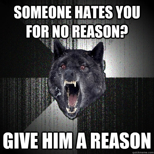 someone hates you for no reason? give him a reason  Insanity Wolf