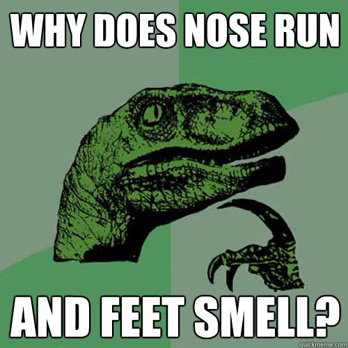 WHY DOES NOSE RUN AND FEET SMELL?  Philosoraptor