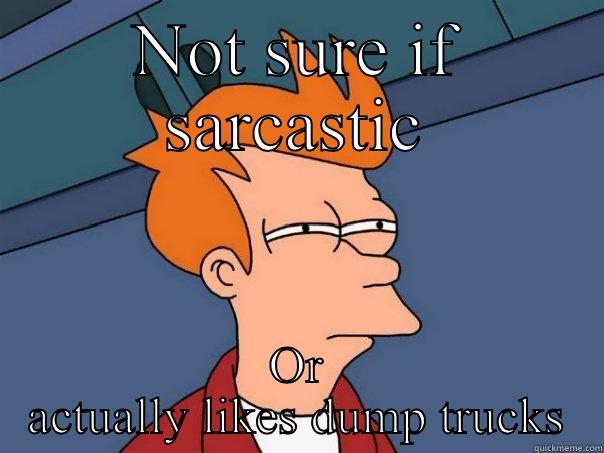 NOT SURE IF SARCASTIC OR ACTUALLY LIKES DUMP TRUCKS Futurama Fry