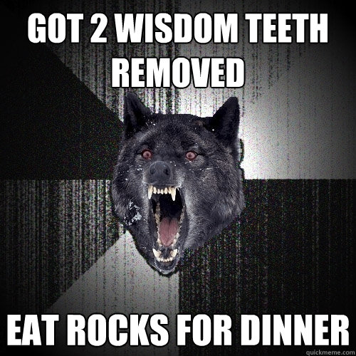 Got 2 wisdom teeth removed eat rocks for dinner  Insanity Wolf