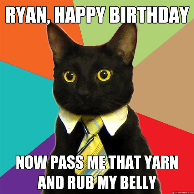 Ryan, happy birthday now pass me that yarn and rub my belly  Business Cat