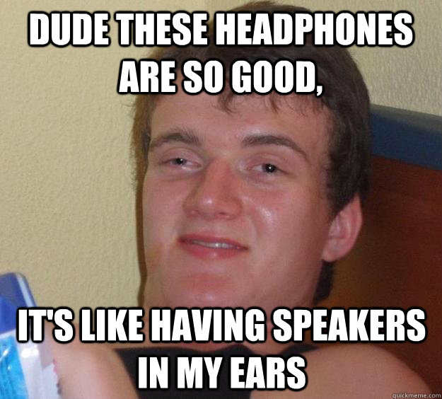 dude these Headphones are so good, it's like having speakers in my ears  10 Guy