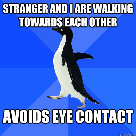 stranger and i are walking towards each other avoids eye contact  Socially Awkward Penguin