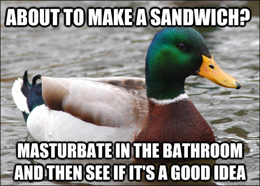 About to make a sandwich? Masturbate in the bathroom and then see if it's a good idea  Actual Advice Mallard
