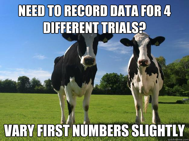 Need to record data for 4 different trials? Vary first numbers slightly  