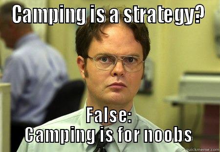 CAMPING IS A STRATEGY? FALSE: CAMPING IS FOR NOOBS Schrute