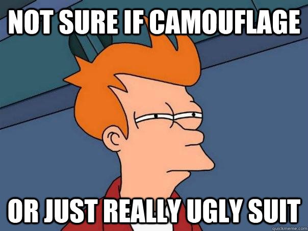 Not sure if camouflage Or just really ugly suit - Not sure if camouflage Or just really ugly suit  Futurama Fry
