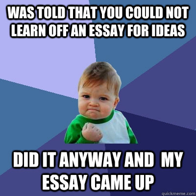Was told that you could not learn off an essay for ideas Did it anyway and  my essay came up  Success Kid
