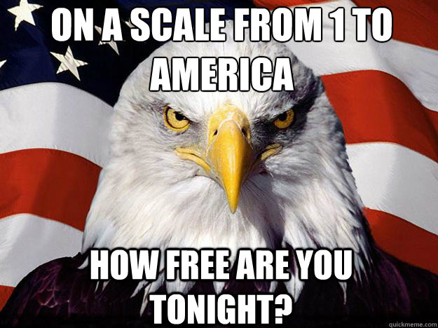 On a scale from 1 to America How free are you tonight?  Patriotic Eagle