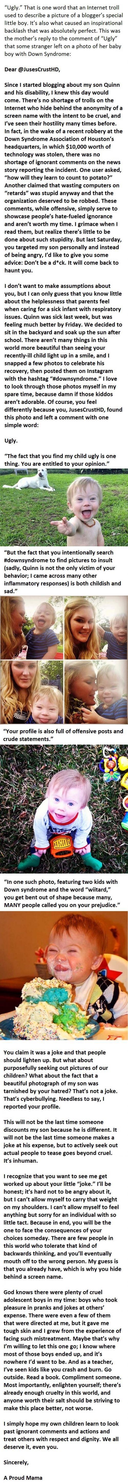 Internet Guy Makes A Mean Comment About A Mom's Little Boy. Her Response Is Perfect.... -   Misc
