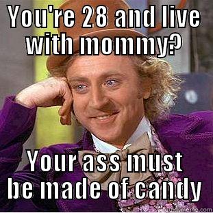 YOU'RE 28 AND LIVE WITH MOMMY? YOUR ASS MUST BE MADE OF CANDY Condescending Wonka