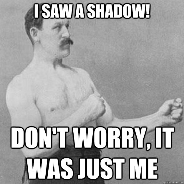 i saw a shadow! don't worry, it was just me  overly manly man
