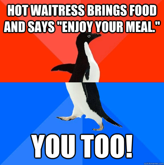 Hot Waitress Brings Food and says 
