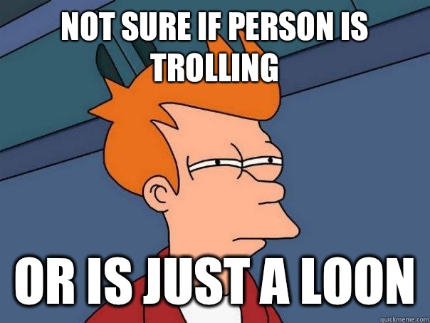 Not sure if person is trolling Or Is just a loon  Futurama Fry