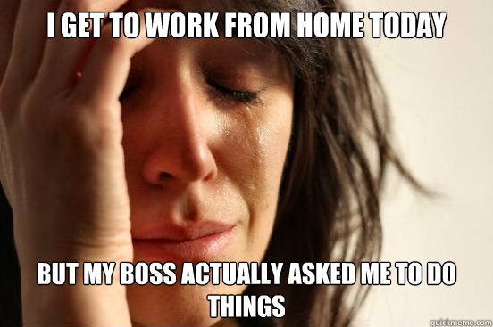 i get to work from home today but my boss actually asked me to do things  First World Problems