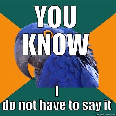 YOU KNOW I DO NOT HAVE TO SAY IT Paranoid Parrot