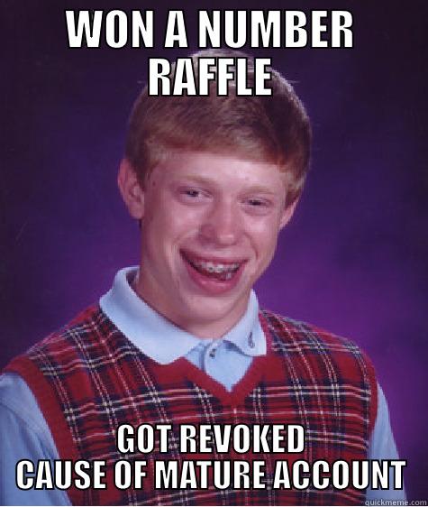 WON A NUMBER RAFFLE GOT REVOKED CAUSE OF MATURE ACCOUNT Bad Luck Brian