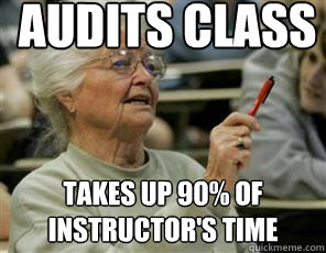 Audits class Takes up 90% of instructor's time  Senior College Student