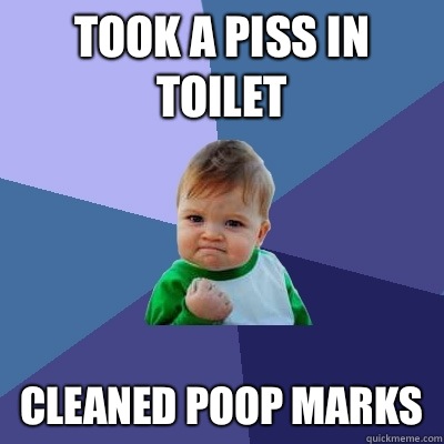 Took a piss in toilet Cleaned poop marks  Success Kid