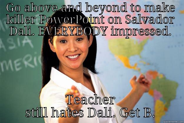 GO ABOVE AND BEYOND TO MAKE KILLER POWERPOINT ON SALVADOR DALI. EVERYBODY IMPRESSED. TEACHER STILL HATES DALI. GET B. Unhelpful High School Teacher