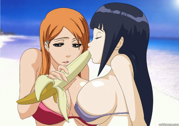 ANIME GIRLS EATING GIANT BANANAS FOR DECADE Caption 3 goes here - ANIME GIRLS EATING GIANT BANANAS FOR DECADE Caption 3 goes here  Bleachs Orihime and Hinata of Naruto
