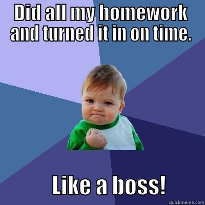 Like a boss - DID ALL MY HOMEWORK AND TURNED IT IN ON TIME.              LIKE A BOSS!         Success Kid