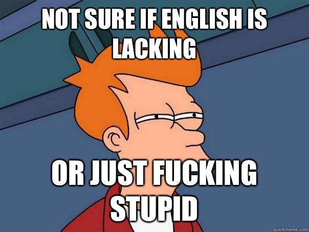 Not sure if English is lacking Or just fucking stupid  Futurama Fry