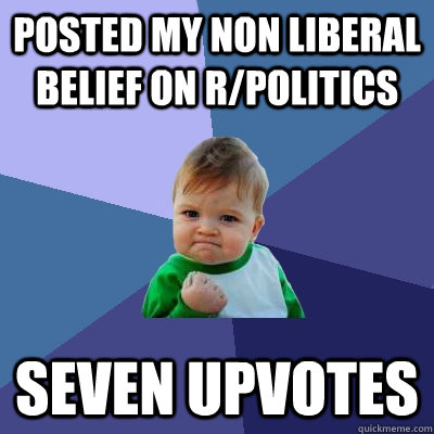 Posted my non liberal belief on r/politics seven upvotes - Posted my non liberal belief on r/politics seven upvotes  Success Kid