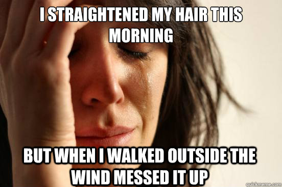 i straightened my hair this morning but when i walked outside the wind messed it up  First World Problems
